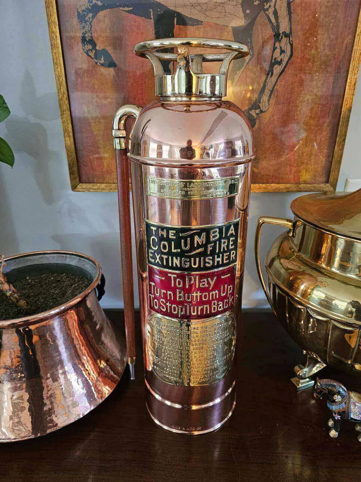 Antique Copper & Brass Fire Extinguisher Circa 1920 - Image 3