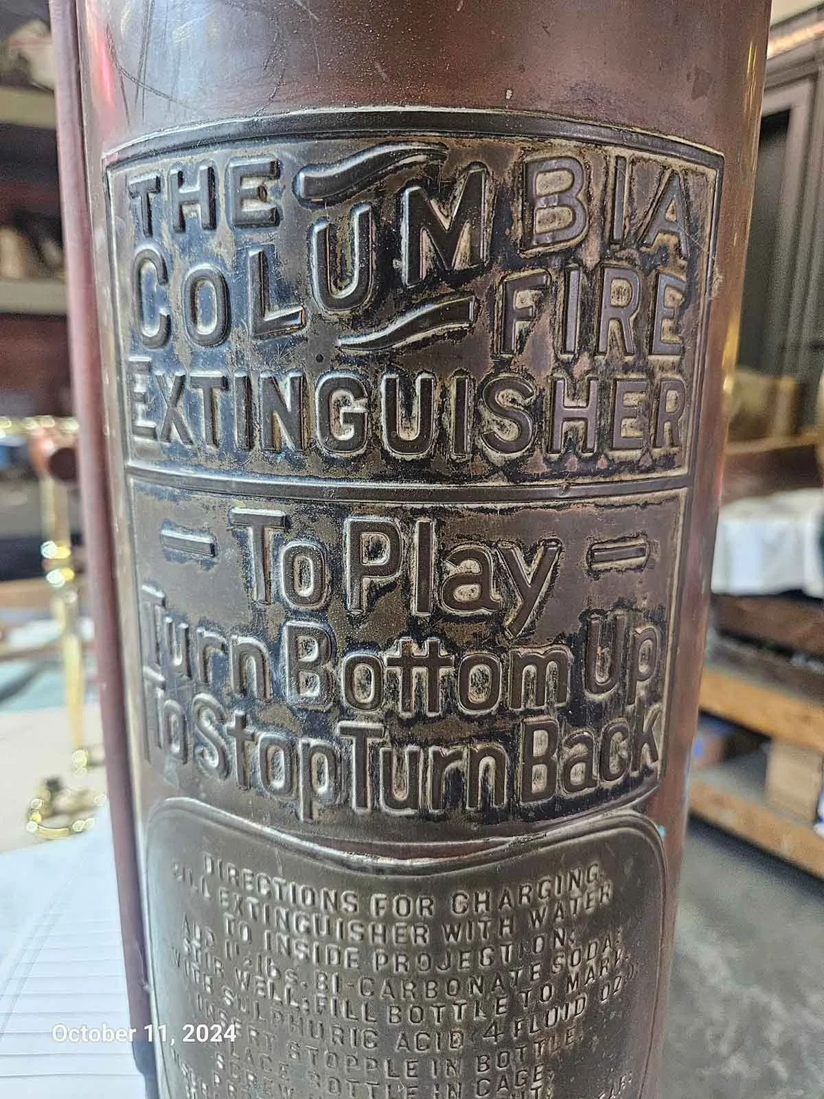 Antique Copper & Brass Fire Extinguisher Circa 1920 - Image 4