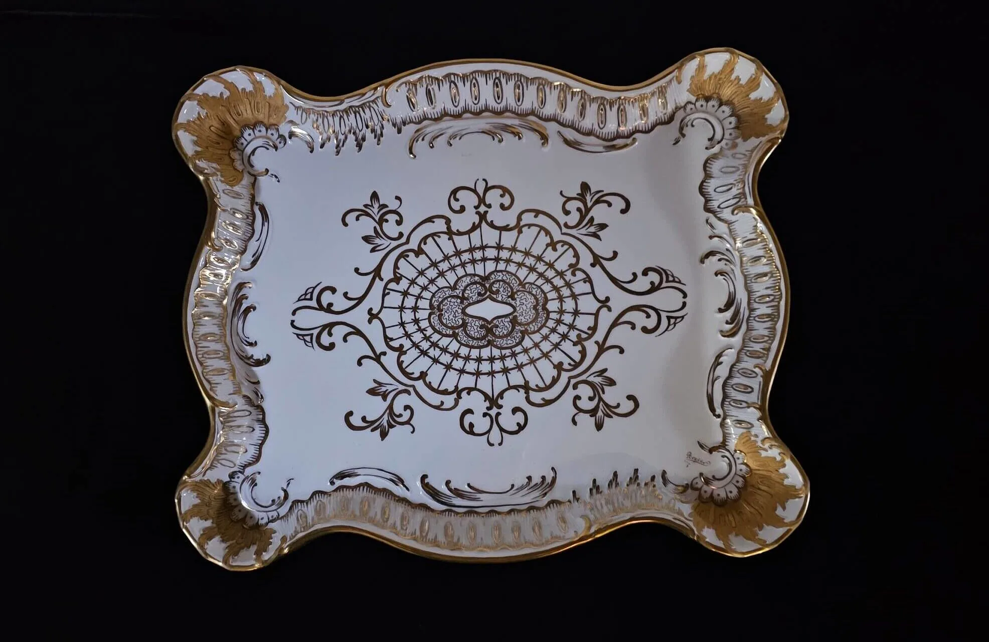 19th Century Gold and White Paris Porcelain Tray signed “Percier"